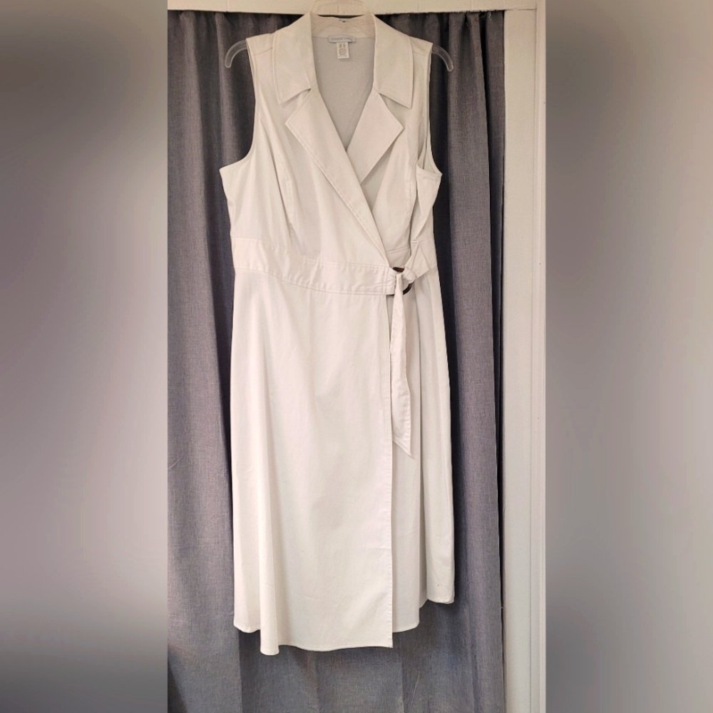 London Times White Sleeveless Wrap Dress Belted Waist SZ 16